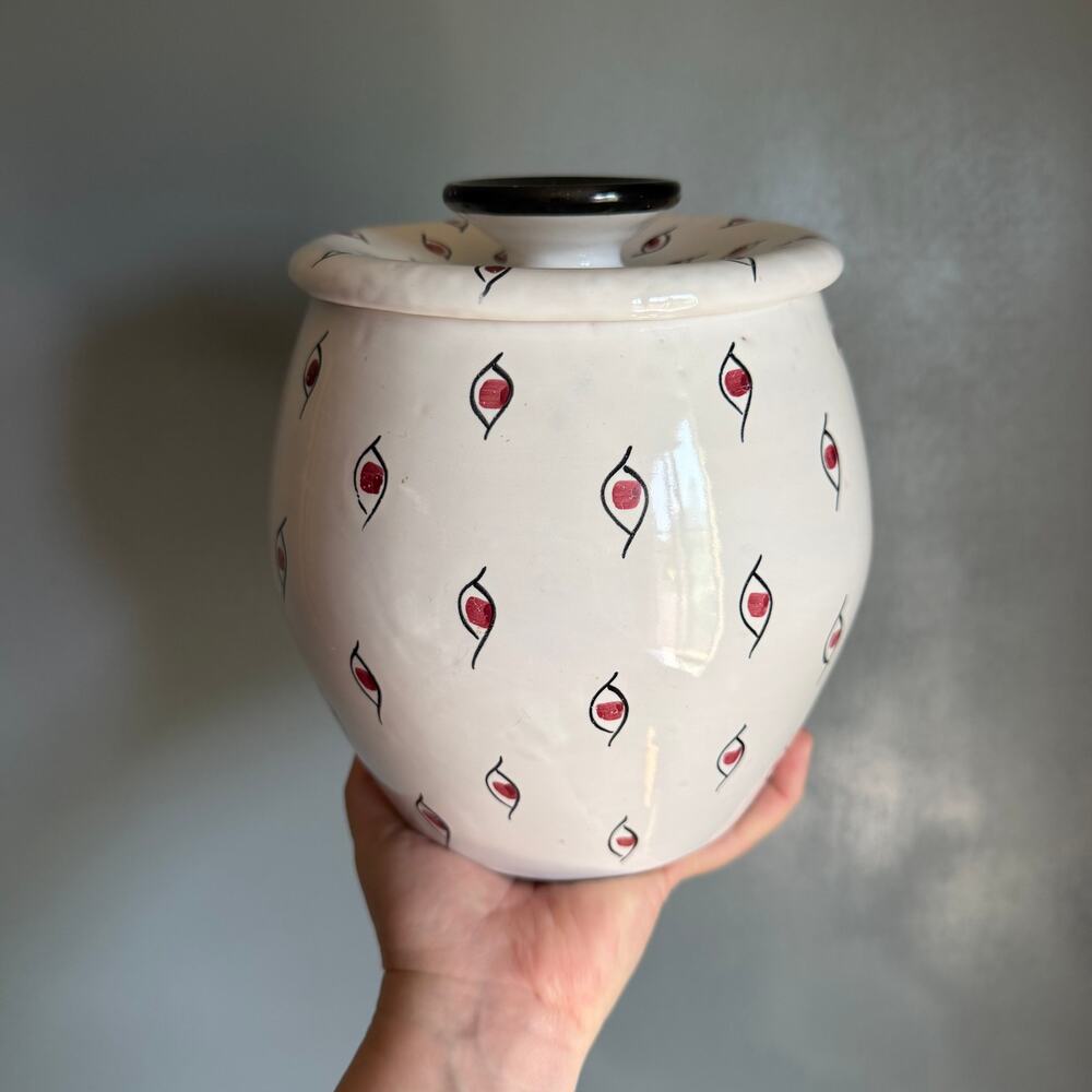 Vintage RAYMOR Mid-Century Modern "Evil Eye" Italian Pottery Jar + Lid White